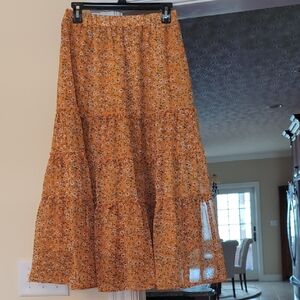 Allegra K Floral Maxi Skirt in Mustard